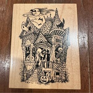 Vintage 1996 PSX Halloween Haunted House Wooden Stamp